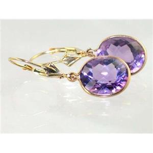 14k Gold Leverback Earrings, Amethyst, E201