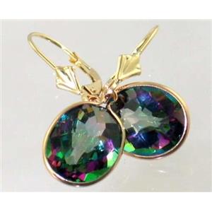14k Gold Leverback Earrings, Mystic Fire Topaz, E201