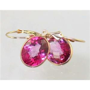 14k Gold Leverback Earrings, Pure Pink Topaz, E201
