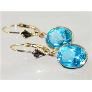 14k Gold Leverback Earrings, Swiss Blue Topaz, E101