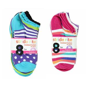 8 Pair Stride Rite Girls Cotton No Show Socks New Shoe Size 7-10 Choose Style