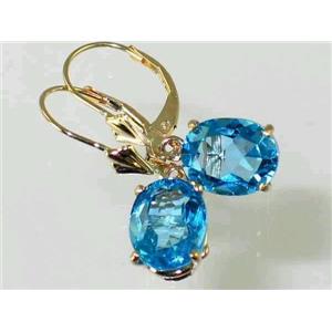 14k Gold Leverback Earrings, Swiss Blue Topaz, E107