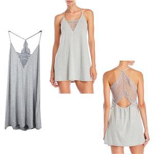 FLORA NIKROOZ Kat Lace Trim Knit Chemise Heather Gray Size S New