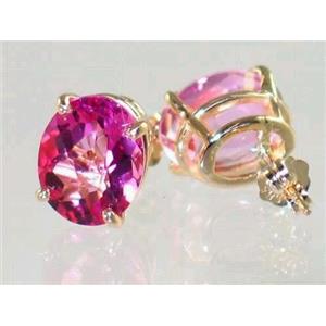 14k Gold Post Earrings, Pure Pink Topaz, E102
