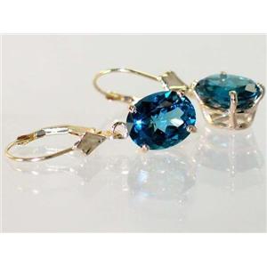 Custom Listing: 14K Gold Leverback Earrings, London Blue Topaz, E107
