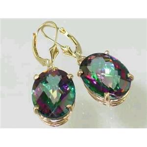 14k Gold Leverback Earrings, Mystic Fire Topaz, E407