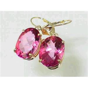 14k Gold Leverback Earrings, Pure Pink Topaz, E407