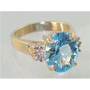 10K, 14K or 18K Gold Ladies Ring, Concave Cut Sky Blue Topaz, R244