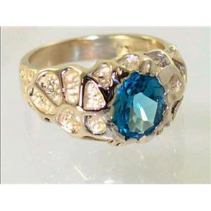 10K, 14K or 18K Men's Gold Ring, Swiss Blue Topaz, R168