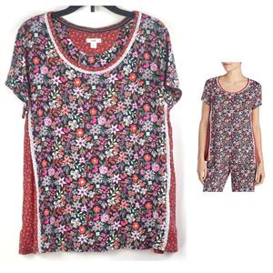 Layla Womens Boho Style Lace-Trim Pajama Top Charcoal Floral Opt Size New Lounge