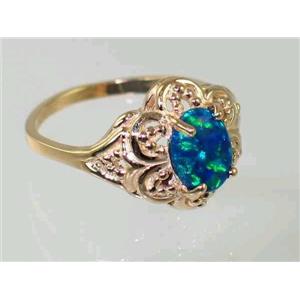 10K, 14K or 18K Gold Ladies Ring, Created Blue/Green Opal , R125
