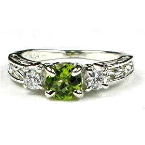 925 Sterling Silver Engagement Ring, Peridot w/ Accents, SR254