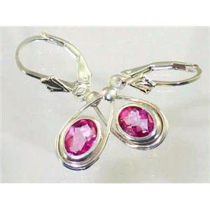 925 Sterling Silver Leverback Earrings, Pure Pink Topaz, SE008