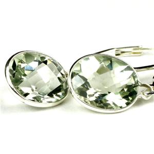 925 Sterling Silver Leverback Earrings, Green Amethyst, SE101