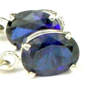 925 Sterling Silver Leverback Earrings, Created Blue Sapphire, SE007