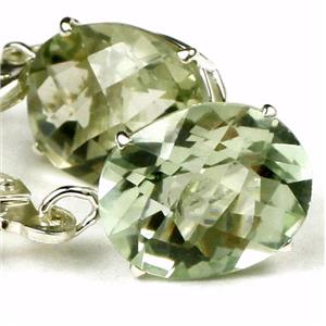 925 Sterling Silver Leverback Earrings, Green Amethyst, SE007