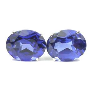 925 Sterling Silver Post Earrings, Created Blue Sapphire, SE102