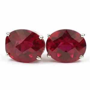 925 Sterling Silver Post Earrings, Created Ruby, SE202