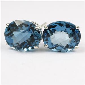 925 Sterling Silver Post Earrings, London Blue Topaz, SE202