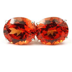 925 Sterling Silver Post Earrings, Created Padparadscha Sapphire, SE202
