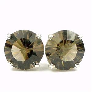 14k Gold Post Earrings, Smoky Quartz, E112