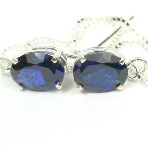 925 Sterling Silver Threader Earrings, Created Blue Sapphire, SE003