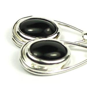 925 Sterling Silver Leverback Earrings, Black Onyx, SE008