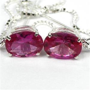 925 Sterling Silver Threader Earrings, Created Pink Sapphire, SE003