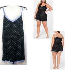 Alfani Womens Contrast-Trim Pajama Romper Pinwheel Floral Black Blue 3XL-3X New