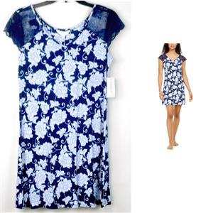 Charter Club Lace Sleeve Chemise Nightgown Chainstitch Blue Size XS New