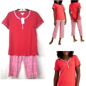 Charter Club Cotton Top & Floral Print Capri Pajama Set Poppy Ditsy Ch Size New