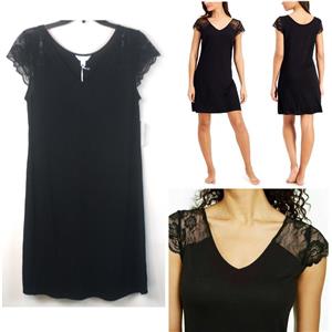 Charter Club Lace Sleeve Chemise Nightgown Black Choose Size New