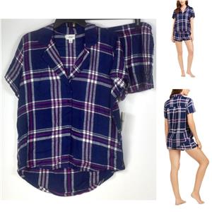 Jenni Womens Soft Pajama Top & Shorts Set Navy Sail Plaid Choose Size New