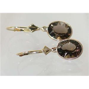 14k Gold Leverback Earrings, Smoky Quartz, E101