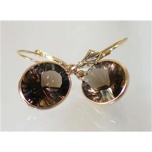 14k Gold Leverback Earrings, Smoky Quartz, E201