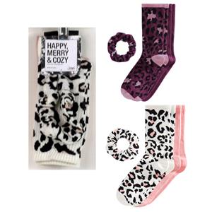 2 pr Womans Jenni Cotton Blend Crew Socks & Scrunchie Funky Leo Choose Color New
