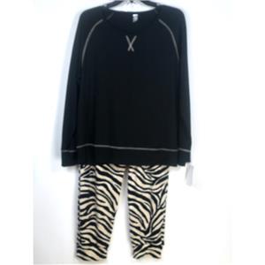 FLORA NIKROOZ Audrey Top & Print Velour Jogger Pajama Set Black Ch Size T90524