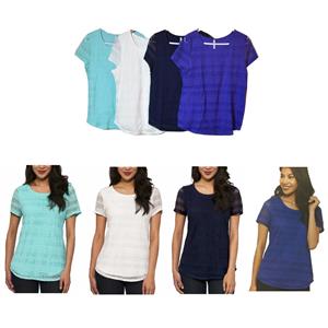 Leo & Nicole Woman's Lace Overlay Short Sleeve Top Choose Color & Size New