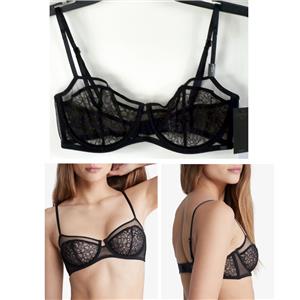Calvin Klein CK Black Floral Lace Balconette Bra Black Size 32D New QF7356