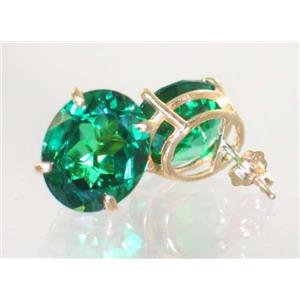 14k Gold Post Earrings, Russian Nanocrystal Emerald, E202