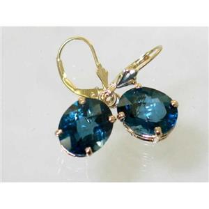 14k Gold Leverback Earrings, London Blue Topaz, E207