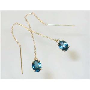 14k Gold Threader Earrings, London Blue Topaz, E003