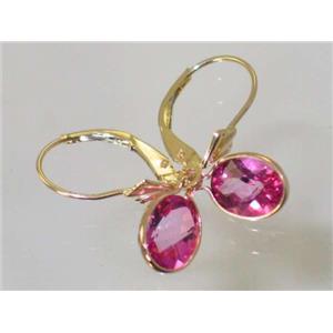 14k Gold Leverback Earrings, Pure Pink Topaz, E001