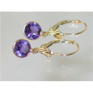 14k Gold Leverback Earrings, Amethyst, E011