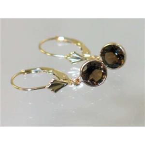 14k Gold Leverback Earrings, Smoky Quartz, E011