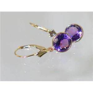 14k Gold Leverback Earrings, Amethyst, E111