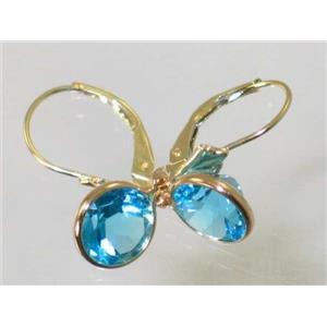 14k Gold Leverback Earrings, Swiss Blue Topaz, E111