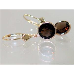 14k Gold Leverback Earrings, Smoky Quartz, E111