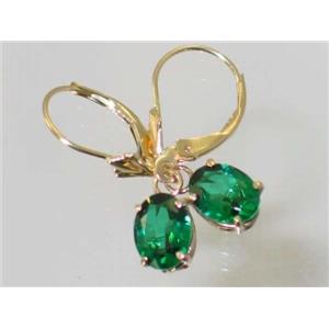 14k Gold Leverback Earrings, Russian Nanocrystal Emerald, E007