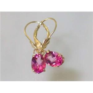 14k Gold Leverback Earrings, Pure Pink Topaz, E007